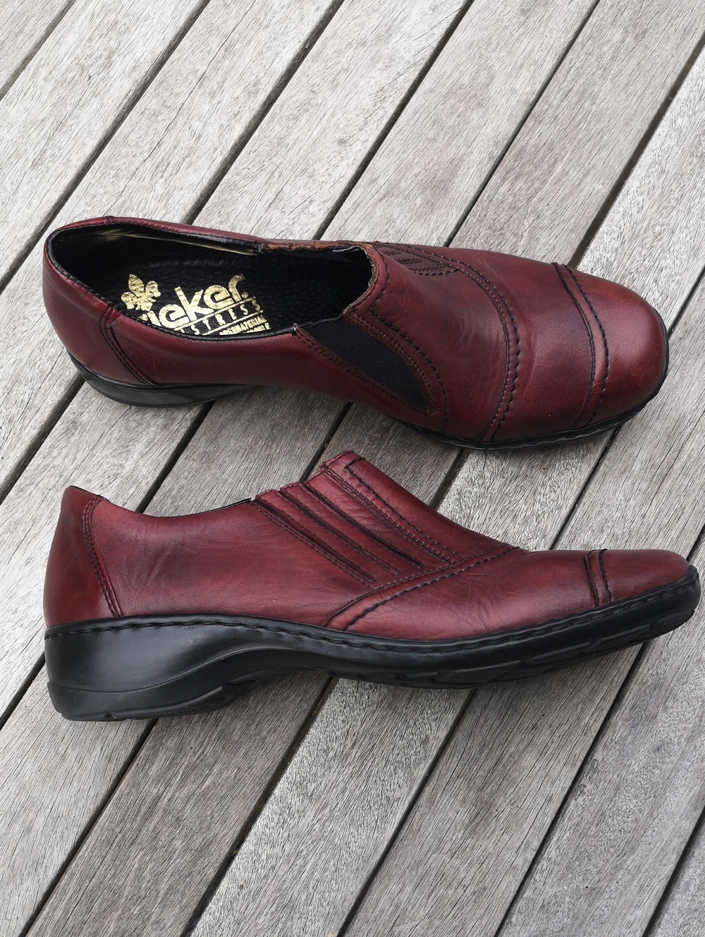 Rieker burgundy leather slip-on ankle boots